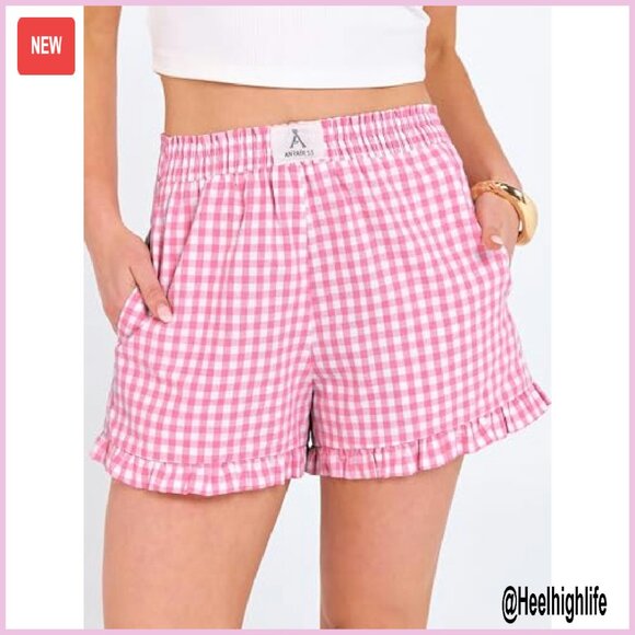 Women's Ruffle Boxer Shorts Pajama Lounge Sleep Bottoms Pockets - Picture 3 of 8